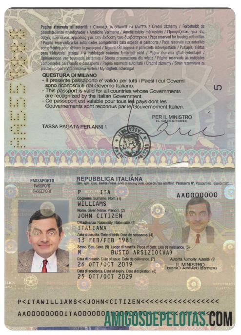 Passaporte italiano versão 2 exemplo